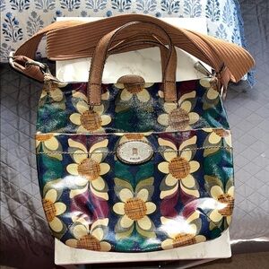 Fossil Women's Shoulder Bag with Floral Pattern - Blue and Yellow